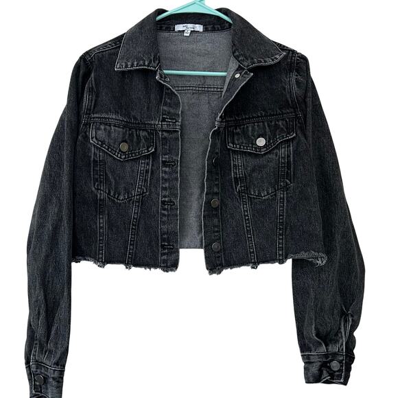 Edit by nine cropped denim jean jacket faded black grunge goth western outdoor S - Picture 1 of 9